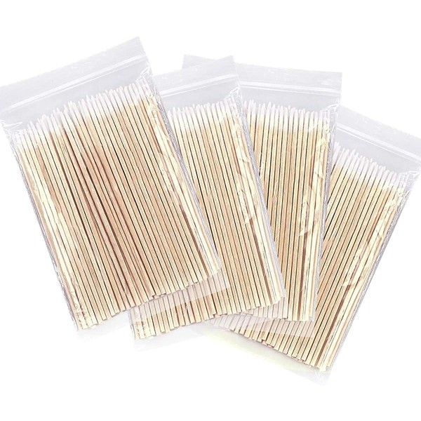 Fenshine 400 Pieces Cotton Buds Pointed Cotton Buds Dispenser Small Cotton Buds Wooden Handle for Tattoo Eyebrow Beauty Makeup Nails
