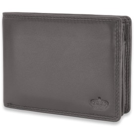 Baur Men's Genuine Leather Wallet with RFID Protection, Landscape Format, Wallet with Coin Compartment, Wallet with Many Card Slots, dark brown, Landscape format small