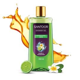 Santoor Refreshing Shower Gel With Natural Lemon & Frangipani Extracts| For Men & Women| For Soft and Fresh Skin| Suitable For All Skin Types| No Parabens| No Silicones| 250ml