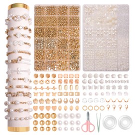 JHWELRG White Beads Set, DIY Beads for Bracelets, Adult Bracelet Beads, Golden Beads for Threading Beads Set for Christmas, Parties, Easter, Holiday