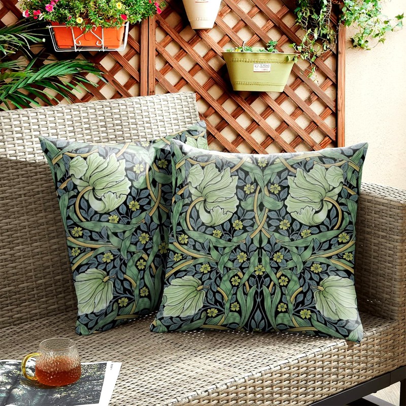 HUASHUZI Cushion Covers William Morris 45x45cm Green Leaf Decorations Double