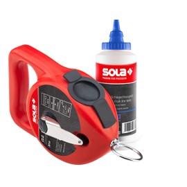 Sola CLG Chalk Line Set, Blue, Chalk Line with Chalk in Practical Set, 30 Metres Marking Line for Easy Marking, Blue Chalk Powder for Good Visibility on Light Surfaces