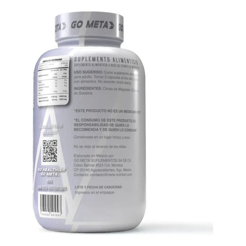 Citrato Magnesio Meta Nutrition 120 Capsulas Sabor