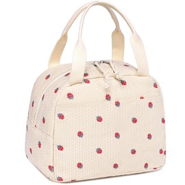 agogue Small Cooler Bag for On the Go Lunch Bag Insulated Bag Practical Picnic Bag Cool Bag Small with Strawberry Pattern Lunch Bag Women 26 x 18 x 21 cm