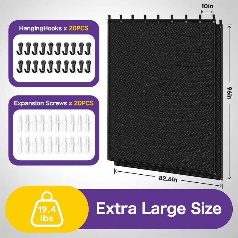 2 PCS Extra Large Sound Dampening Blanket,96"x 80" Sound Absorbing