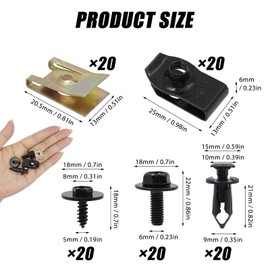 Schrauben und Bolzen für Autos, 100 Stück Karosserie-Kotflügelschrauben, Clips aus Kunststoff, Nieten, Befestigungsmuttern für Autoscheiben, U-Clips für Karosserie & Unterbodenschrauben