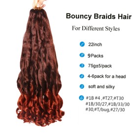 9Packs French Curl Braiding Hair Extension Crochet Braids Hair Extensions for Braiding Crochet Hair for Braiding Pre Stretched Braiding Hair Synthetic Hair for Braiding (#T350, 22Inch (Pack of 9))