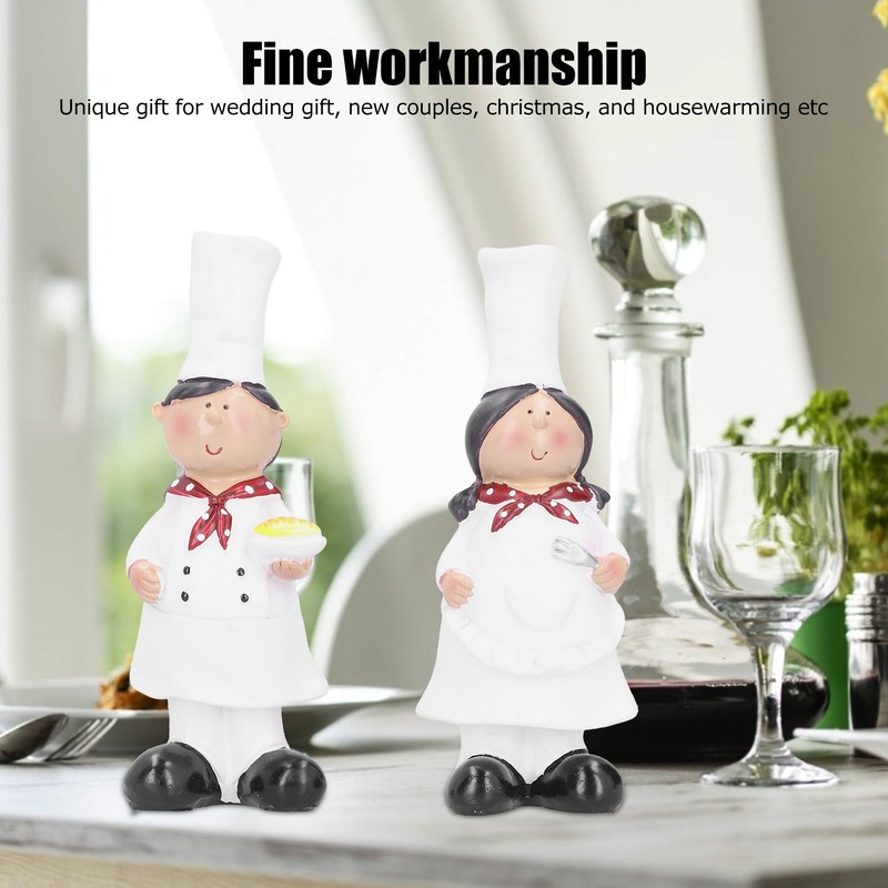 Resin Couple Chef Figurine Sculptures Statues Decor Kitchen Bar Cabinet