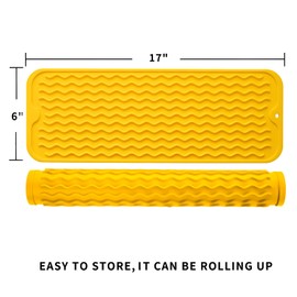 MicoYang Silicone Dish Drying Mat for Multiple Usage,Easy clean,Eco-friendly,Heat-resistant Silicone Mat for Kitchen Counter,Sink,Bar,Bottle,or Cup Yellow M 17 inches x 6 inches