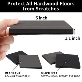 8 PCS 5" Square Felt Furniture Movers Sliders for Hardwood Floors, Reusable Felt Furniture Moving Pads, Sliders for Moving Heavy Bed Fridge Sofa Cabinet Couch, Move Item Easily and Quickly (Black)