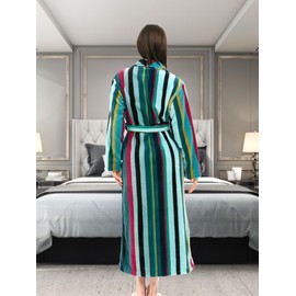 Alexander Del Rossa Womens Robes Long Plush, Robes for Women Bathrobe, Plus Size Robe Aqua and Magenta Striped 2X (A0117W962X)