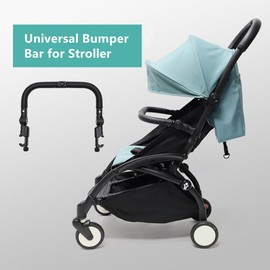Stroller Bumper Bar Adjustable Angle Replacement Armrest Detachable Stroller Bar Handlebar Crossbar Stroller Accessory Dual-Mode Open with Black Smooth Leather Cover