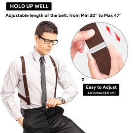 JTCMOJS Side Clip Suspenders for Men Heavy Duty X Back Braces Faux Leather Brown Suspenders for Men Big and Tall