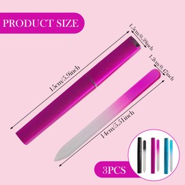 Pack of 3 Glass Nail File, Nail File Glass with Case, Double-Sided Glass Manicure Tool, Professional Crystal Nail File for Women Girls DIY Nails & Fingernails
