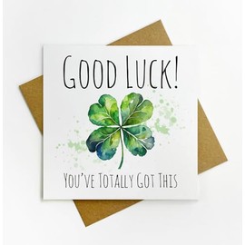 Good Luck Card - 4 leaf clover - Exams, New Job, Driving test
