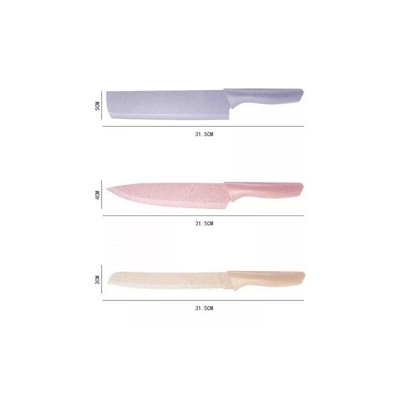 Eco R. Set 6 Cuchillos Chef Recubrimiento Ceramica Tono Pastel