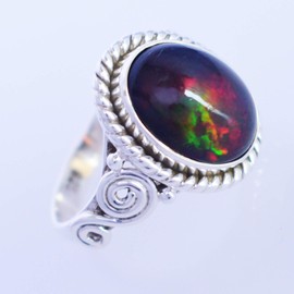 Natural Black Ethiopian Opal Gemstone 925 Sterling Silver Statement Ring SZ-O 1/2 FSJ-4989-A