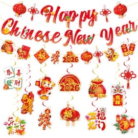 Chinese New Year Decorations 2026,Anor Wishlife Red Lanterns,Knot Hanging Swirl,Year of The Horse,Lunar New Year Decorations for Party,Together,Ceiling,Home,Office(30Ct)