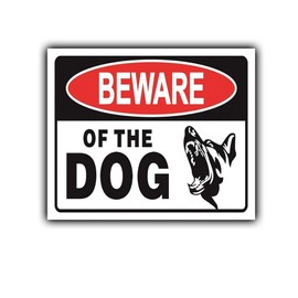 Beware of the Dog Waterproof Vinyl Sticker - Guard Dog Sign - Window Door STICKER - 110mm x 90mm