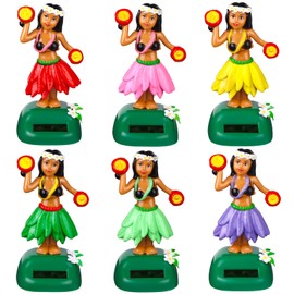 Welecom 6 Pack Hawaii Girl Solar Powered Dancing Toys Car Shaking Head Dancer Doll Girl Dashboard Bobble Hawaii Car Windowsill Decor Interior Dashboard Doll Multi-Color for Party Office Desk Home