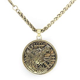 Wolf Necklace for Men, Retro Wolf Compass Amulet Necklace, Norse Viking Wolf Head Pendant Necklace with 23.6” Chain, Vintage Wolf Rune Necklace, Punk Animal Wolf Jewelry for Men (Gold)