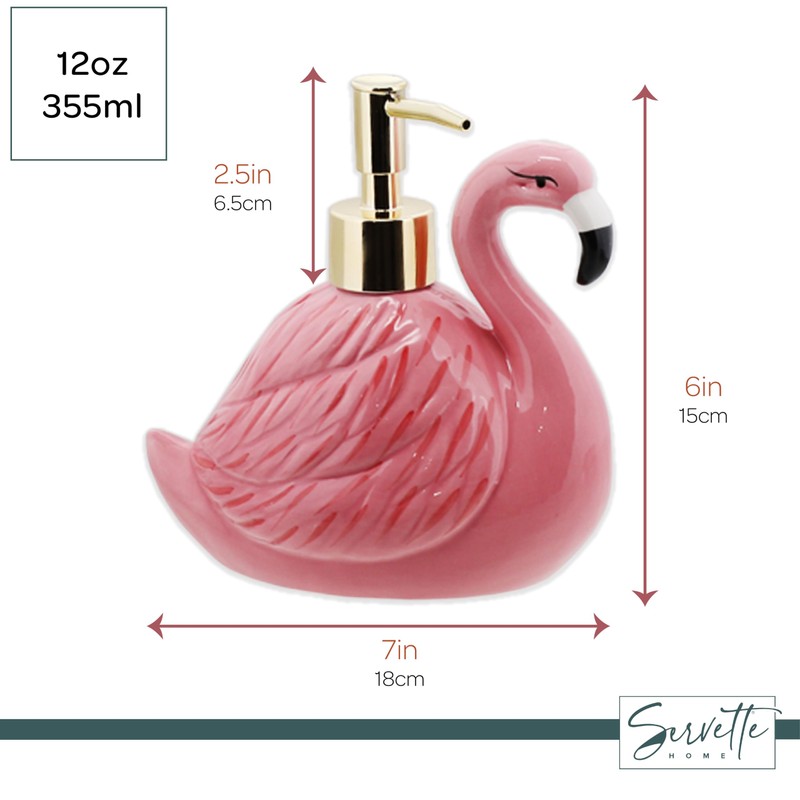 Flamingo Soap Dispenser with Pump for Bathroom or Kitchen Sink