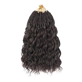 pojui 12 Inch Ocean Wave Crochet Hair 8 Packs - Synthetic Pre-Looped Deep Wavy Curly Braiding Hair for Black Women, Boho Style Hair Extensions (12inch,4#(brown) - 8 Packs)