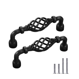 CcHhyyt Pack of 2 Antique Bird Cage Cabinet Handles, Vintage Metal Black Cabinet Handles with Screws, Drawer Handle, Furniture Handle, Door Handle for Kitchen Cabinet, Drawer, Cupboard (96 mm, Black