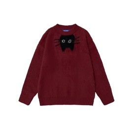 Aelfric Eden Sweaters Cute Black Cat Sweater Soft Warm Knitted Graphic Pullover Casual Long Sleeve Trendy Tops
