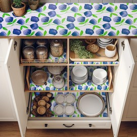 Non Adhesive Shelf Liner 18Inch Wide by 16FT Blue Kitchen Drawer Liner Pantry Liner for Shelves Cupboard Liner Kitchen Cabinet Cover Easy to Trim