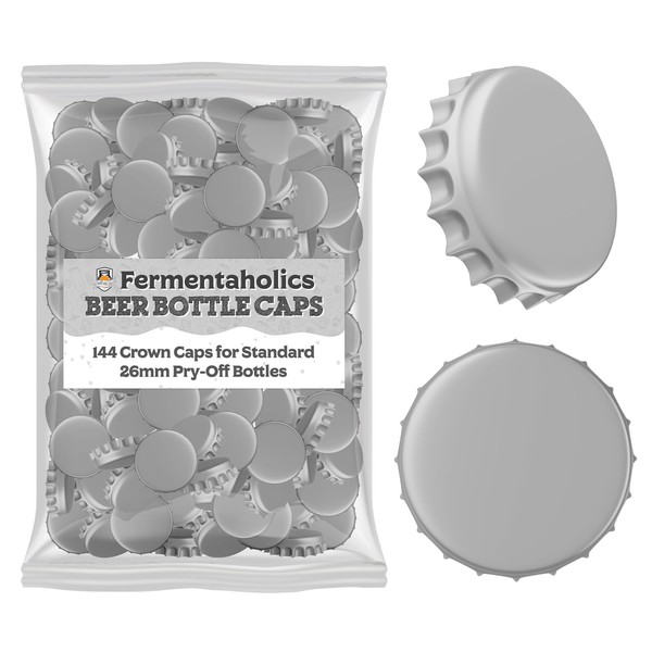 Fermentaholics Silver Beer Bottle Caps - 144 Count Oxygen Absorbing