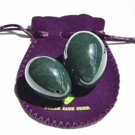 2-PCS real Nephrite Jade Egg Set for Beginner & Intermediate Users, Consisting of Medium and Large Sizes, Made of 100% Natural and Genuine Nephrite Jade, Manually Polished,Comes with a Packing Pouch and Certificate of Authenticity