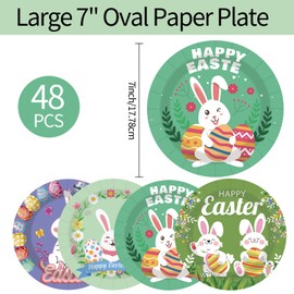 EVYIENEN 48 Pcs Easter Paper Plates,7Inch Easter Dessert Plates Decorative Easter Spring Bunny Egg Dinnerware Tableware Dessert Dinner Plates 4 Designs Easter Party Supplies (Easter)