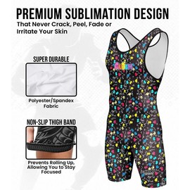 Exxact Sports Sublimated Adult Wrestling Singlet - Premium Powerlifting Singlet for Men Singlets (Autism) - Size: Small