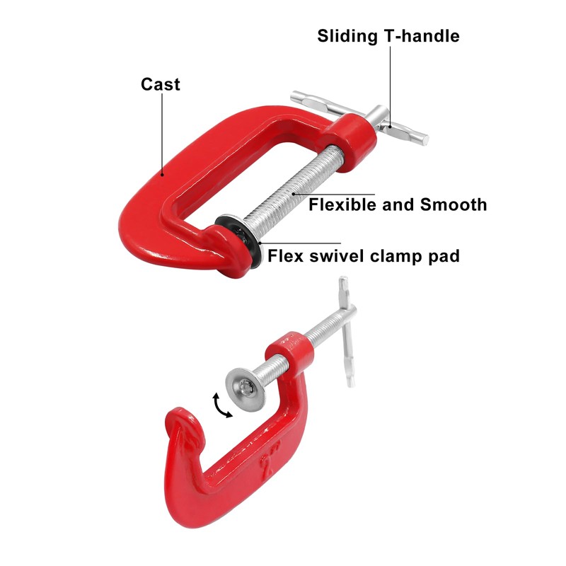 Unlorspy 6Pcs Red C Clamp Set 2 Inch Heavy Duty