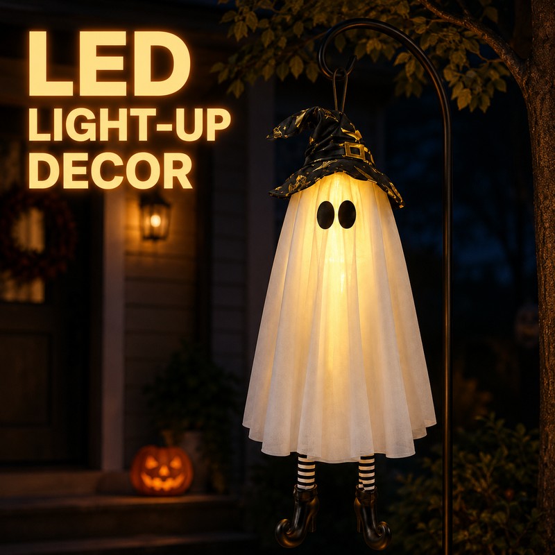 LED Light-Up Hanging Halloween Ghost Decorations – Spooky Floating Witch