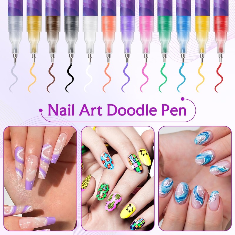 12 Color 0.5mm Nail Art Pens Set, Quick Dry for