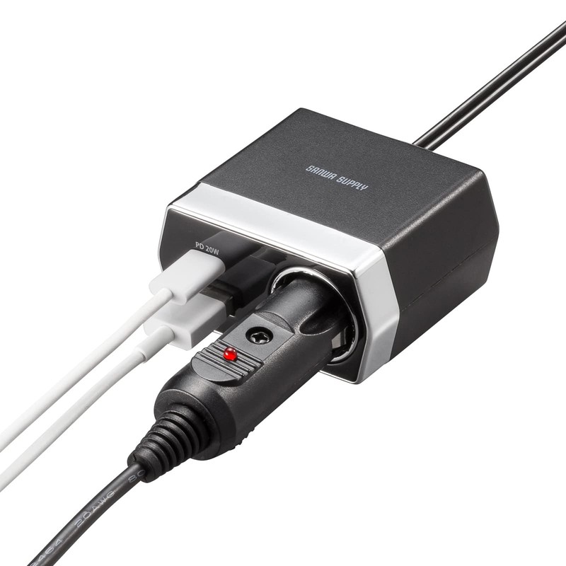 Sanwa Supply CAR-CHR82CPD Car Charger with Socket (USB PD20W, Type-C