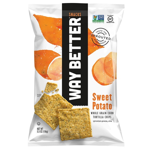 Way Better Snacks Sprouted Gluten Free Tortilla Chips, Simple Sweet Potato, 5.5 Ounce (Pack Of 12)