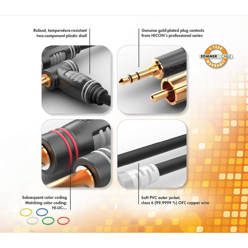 Sommer Cable Basic+ HBP-C2-0090 RCA Cable 90 cm with HICON