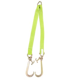 Mytee Products V Bridle Tow Strap 3" x 36" w/ 15" J Hook w/T-J Hooks, Hi VIZ/High Abrasion Green Webbing, 5400 lbs WLL | Recovery V-Strap w/Reinforced Webbing for Towing, Car Wrecker, Rollback