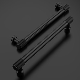 Amerdeco 10 Pack Matte Black Knurled Cabinet Pulls 6.3 Inch(160mm) Hole Center Kitchen Cabinet Handles Drawer Pulls Cabinet Hardware ZH0034