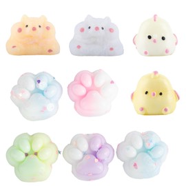 AYNKH 9Pcs Cat Paw Taba Squishy Toys, Cute Hamster Chicks Fufu Squishy Kits, Soft Stress Relief Squeeze Toys, Pinch Simulation Fidget Toys for Adult Kid Party Gift
