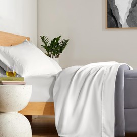 Filo Magico 100% Cotton 3 Piece Sheets Set, 200 Thread Count Luxury 30cm Deep Fitted Sheet, Flat Bed Sheet & Pillowcases, Ultra Soft Easy Care Hotel Quality Bedding Sheets Set - Single, White