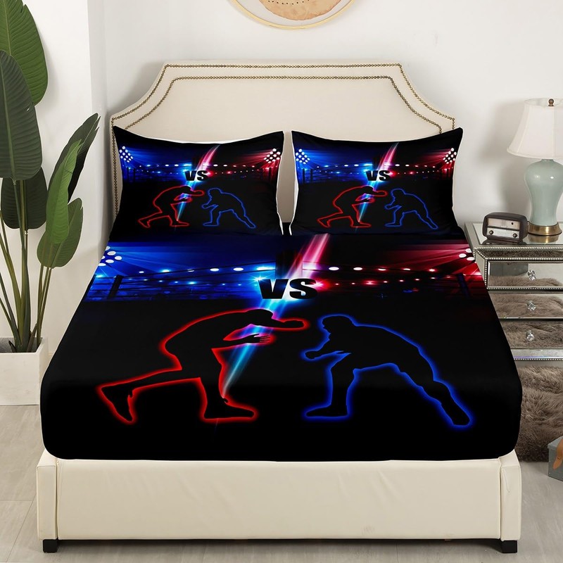 Manfei Wrestler Wrestling Fitted Sheet Twin Size, Young Men Sports