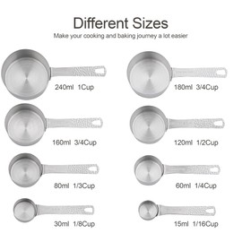 Smithcraft Measuring Cups, 8 Piece Dry Measuring Cup Set, 18/8 Stainless Steel Measuring Cups for Baking, Metal Kitchen Measure Cups with 1/16, 1/8, 1/4, 2/3 and 3/4 Cup Measuring Cup, Cooking Gadgets