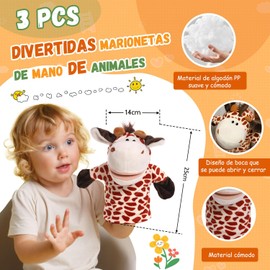 3 PCS Títeres de Mano para Niños, Marionetas de Mano de Animales de Peluches de Alta Calidad para Alivio la Ansiedad, Cuentacuentos, Preescolar, Muñecos para Juegos de Rol （Jirafa, cebra, rinoceronte）