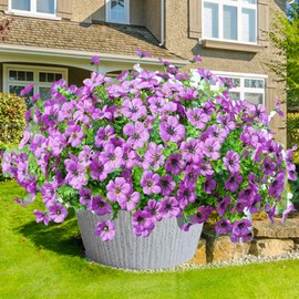 HDZWBNFY Artificial Flowers Outdoor 16 Bundles UV Resistant Fake Mums Flowers Plants for Decoration Indoor Outdoor Window Box Hanging Planter Home Porch Decor Plastic Faux Flowers (Purple)