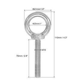 PATIKIL Lifting Shoulder Eye Bolts, M10x70 304 Stainless Steel Male Thread with Hex Screw Nut Gasket Flat Washer for Hanging Securing Chain Wire Rope, 4 Sets