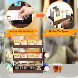 3 Tier Tea Box Organizer Storage Box, Tea Bag Holder Organizer Wall Mount, Wood & Acrylic Tea Container for Tea Bags, ATSKIM Tea Caddy for Cabinet, Tea Station Organizer for Countertop (3 Layer)